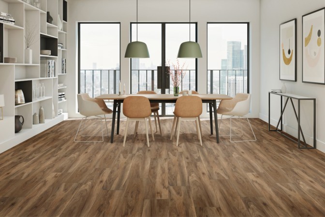 Vinyl plank flooring in Encino with modern wood-look design