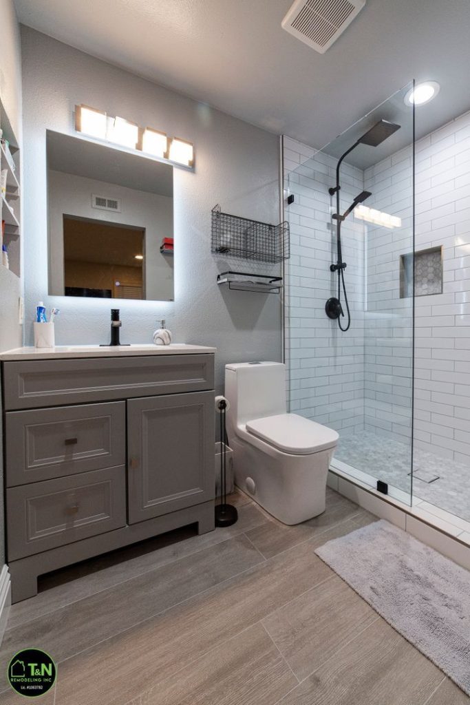 Modern bathroom remodeling in Palos Verdes by T&N Remodeling Inc with luxury shower and vanity